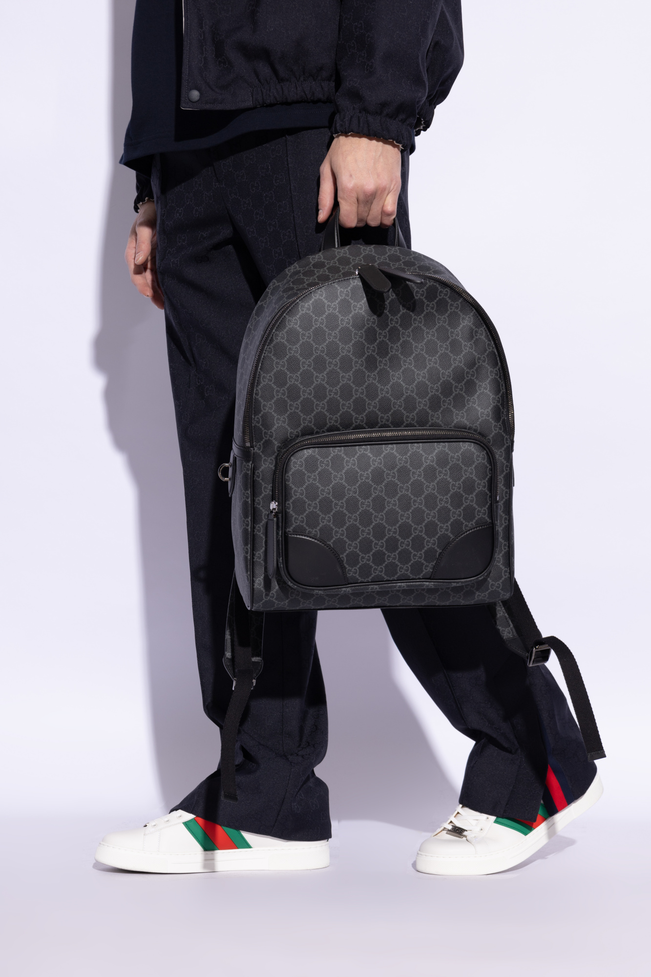 Gucci Vintage Logo Print Leather Backpack Black | Hypebae